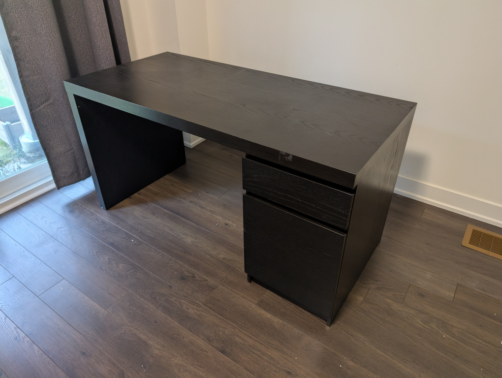 IKEA Black Desk with Drawer and Cabinet