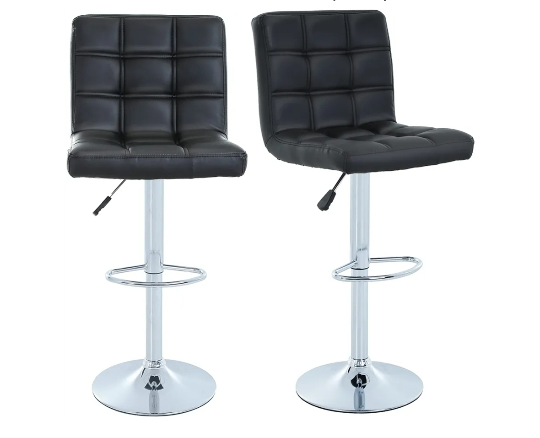 Pair of Black PU Leather Adjustable Bar Stools