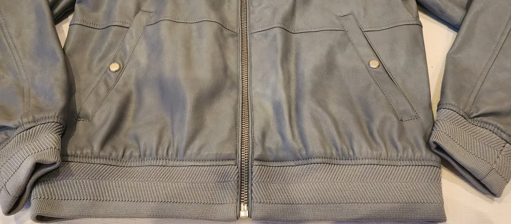 Zara Man Grey Leather(poliester) Bomber Jacket - Size L image indicator(2)