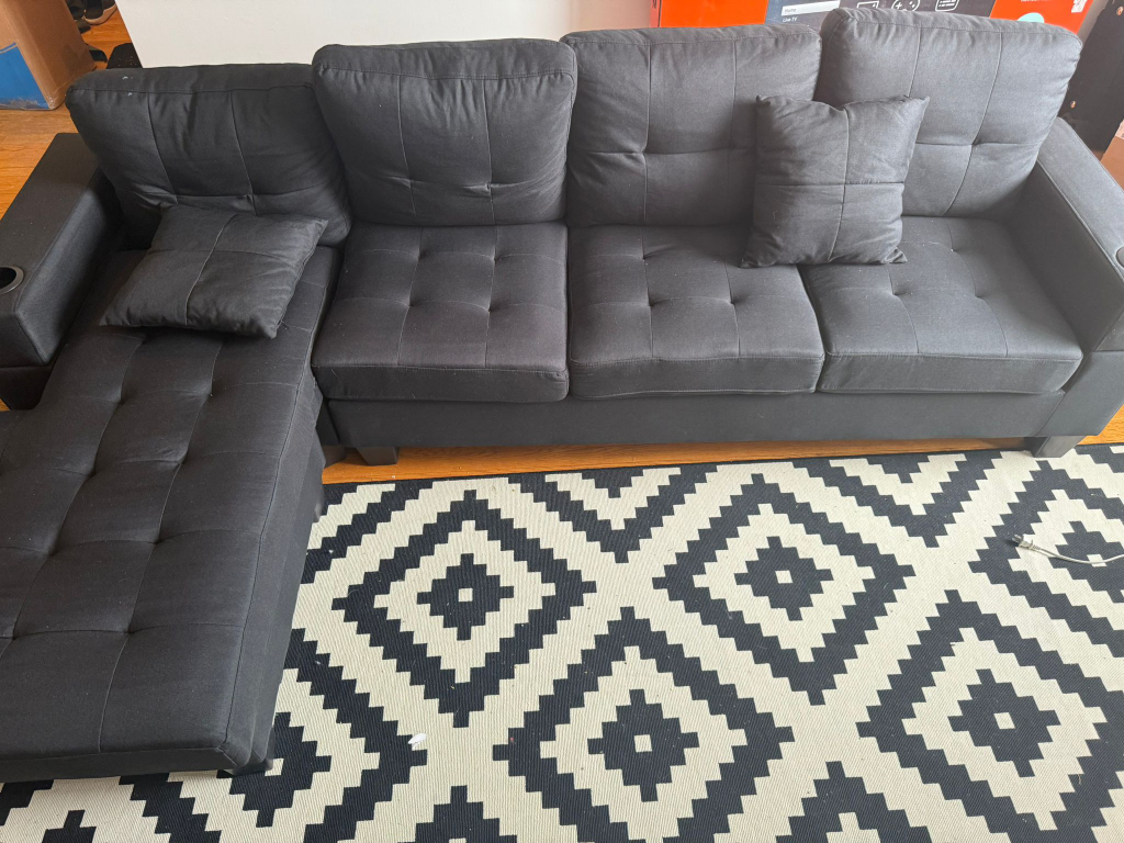 Black fabric sectional sofa with chaise lounge - photo 2