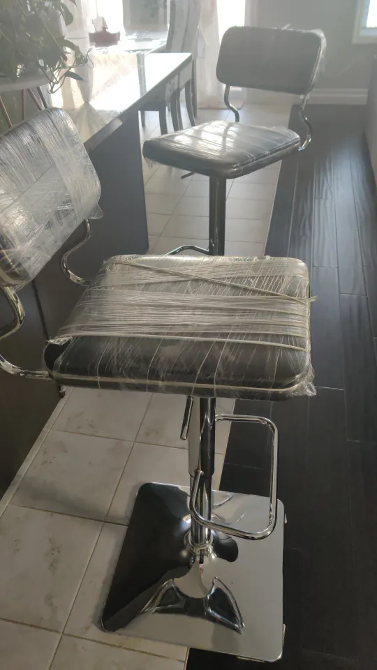 2 Black Leather Bar Stools with Chrome Base image indicator(5)