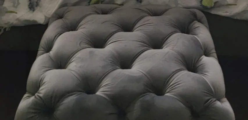 Pair of chic Grey Velvet Tufted Ottomans image indicator(3)