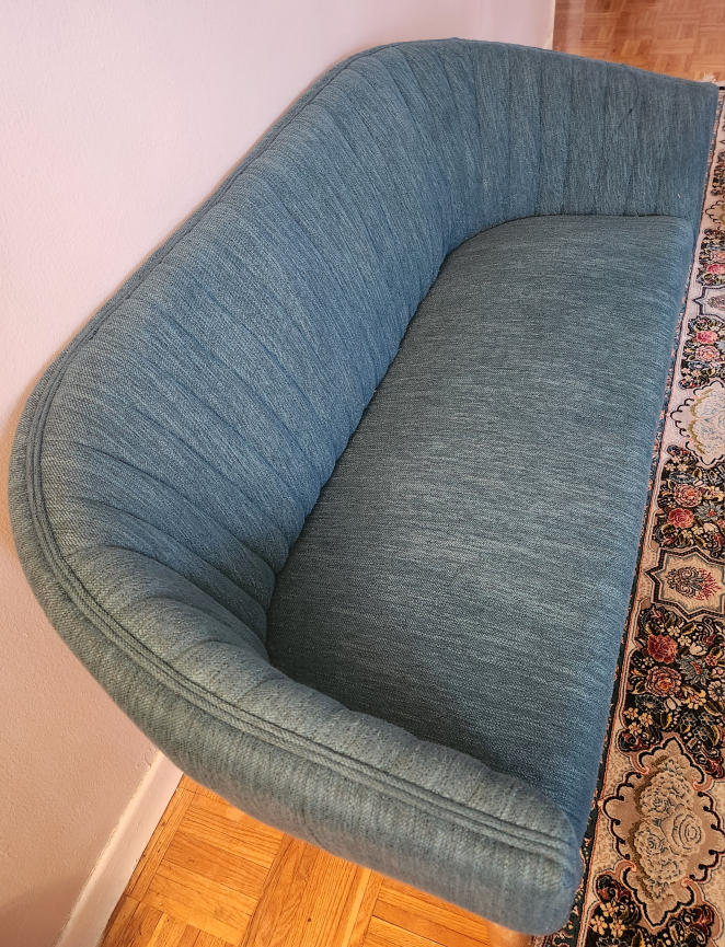 Teal Fabric Loveseat with Wooden Legs - photo 2