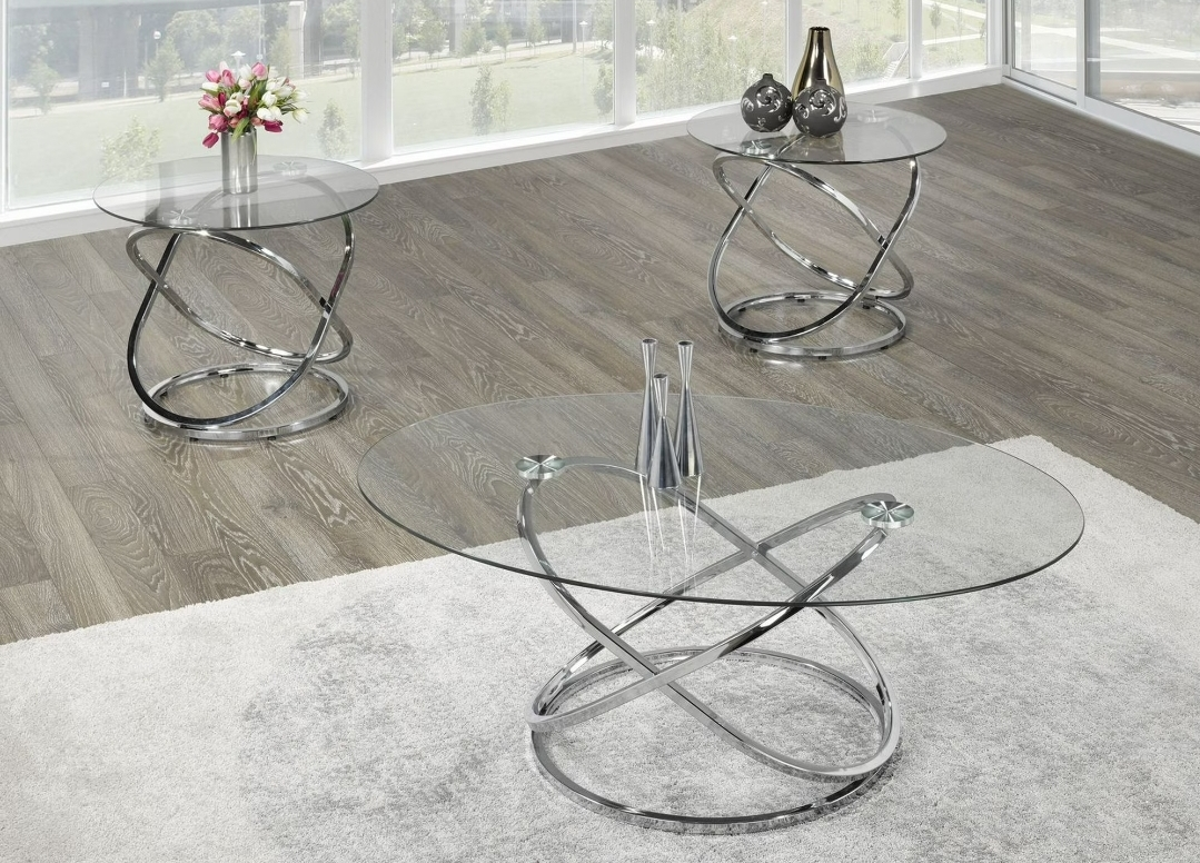 Modern Glass Coffee Table Set with Two End Tables