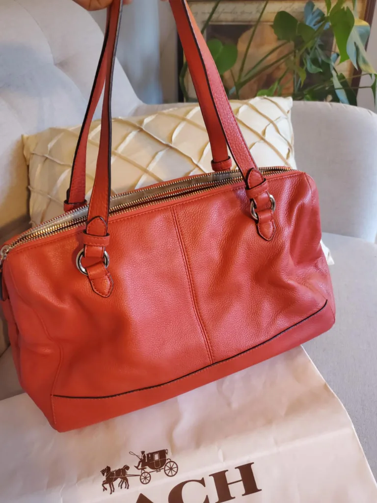 New Coach Red Leather Katheryn Triple Zipper Satchel. image indicator(3)