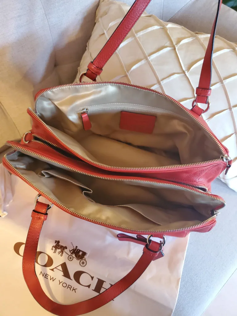 New Coach Red Leather Katheryn Triple Zipper Satchel. image indicator(6)