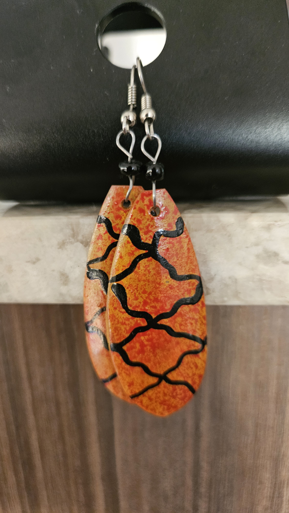 Orange and Black Coral Earrings - photo 3