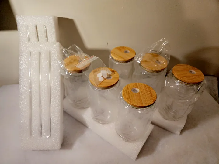 Brand New Glass Jars with Bamboo Lids and Glass Straws thumbnail