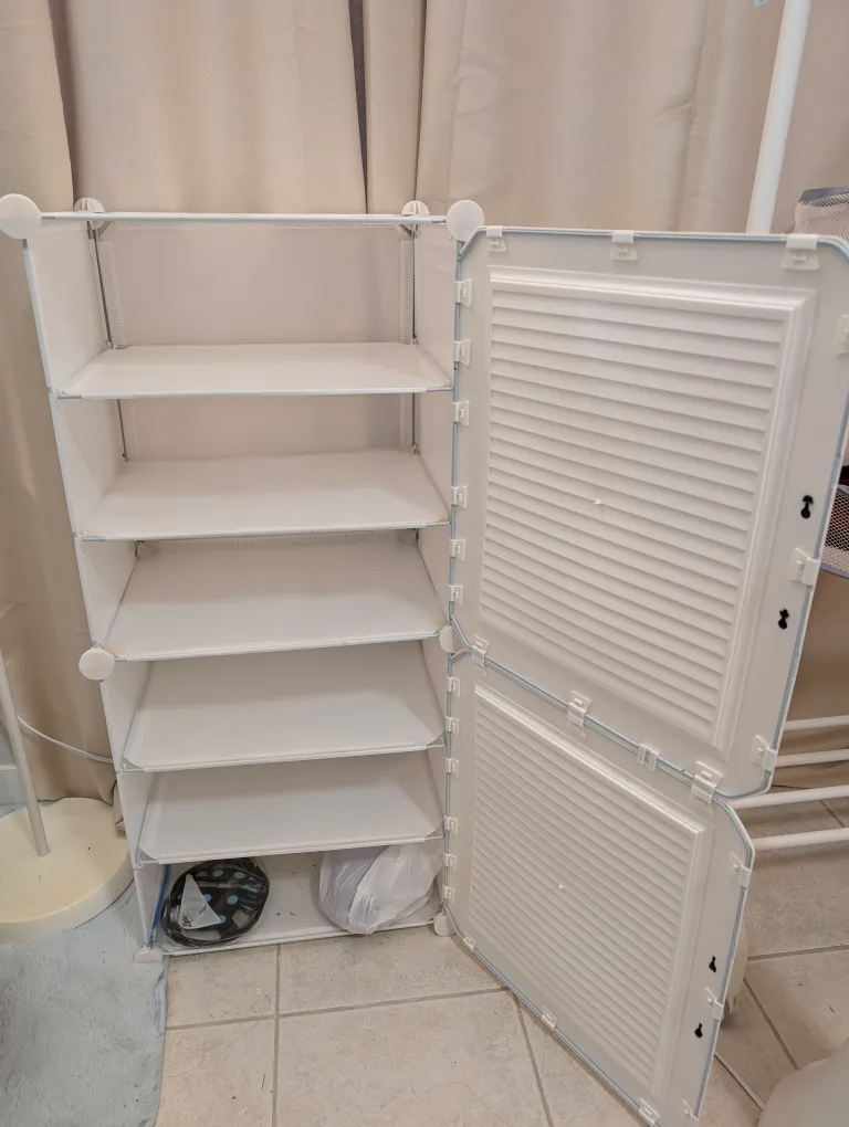 Shoe storage organizer white portable shoe rack with door image indicator(3)