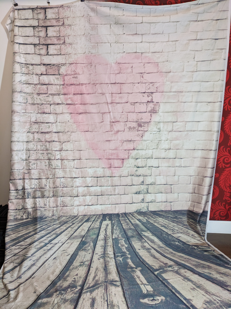 Fabric Valentine Heart Brick Wall Photography Backdrop - photo 2