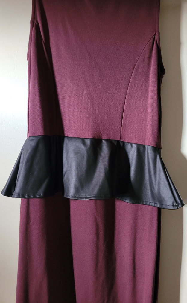 Burgundy Dress with Faux Leather Peplum Detail