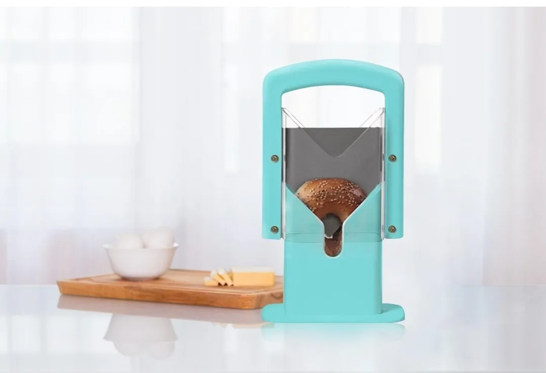Stainless Steel Bagel Slicer with Safety Handle - Aqua Sky image indicator(6)