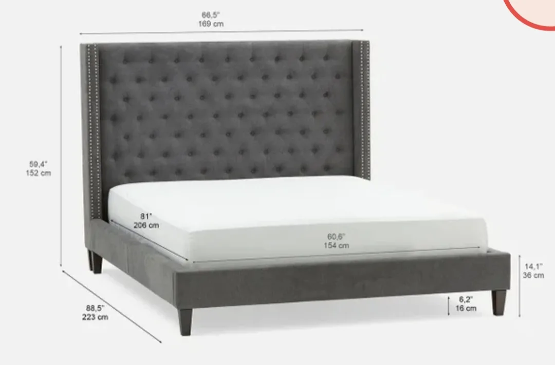 STRUCTUBE grey Tufted Upholstered Wingback Queen Bed image indicator(5)