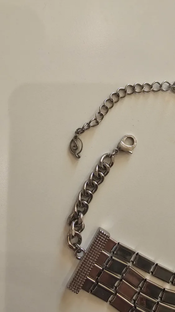 Multi-Strand Silver Tone Necklace with Blue Rhinestones image indicator(6)