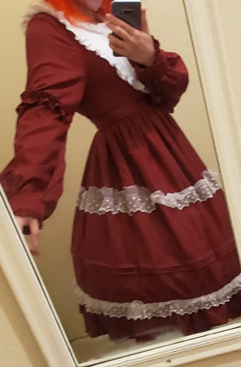 Red long vintage Lolita style dress size S with petticoat image indicator(3)