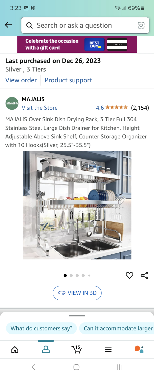 MAJALI Over Sink Dish Drying Rack, 3 Tier, Silver
