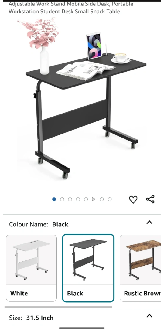 Adjustable Mobile Side Table/Desk - Black
