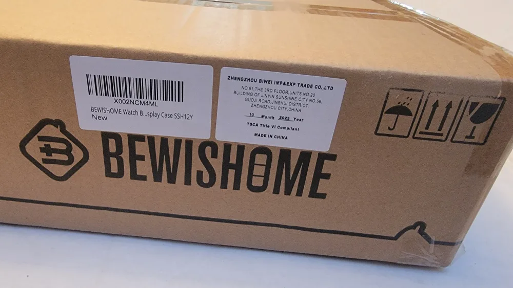 BEWISHOME 12-Slot Watch Box with Glass Window, Brown image indicator(9)