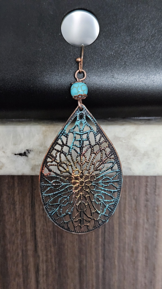 Teal and Copper Filigree Earrings - photo 2