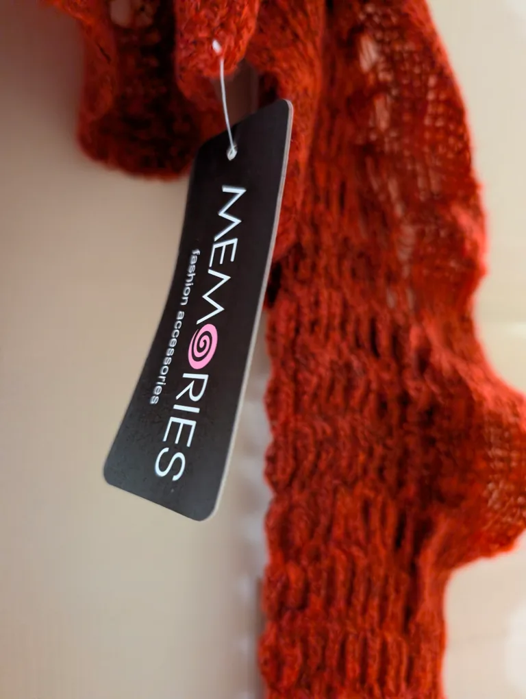 Rust-coloured Knitted Scarf with Pom-poms image indicator(4)