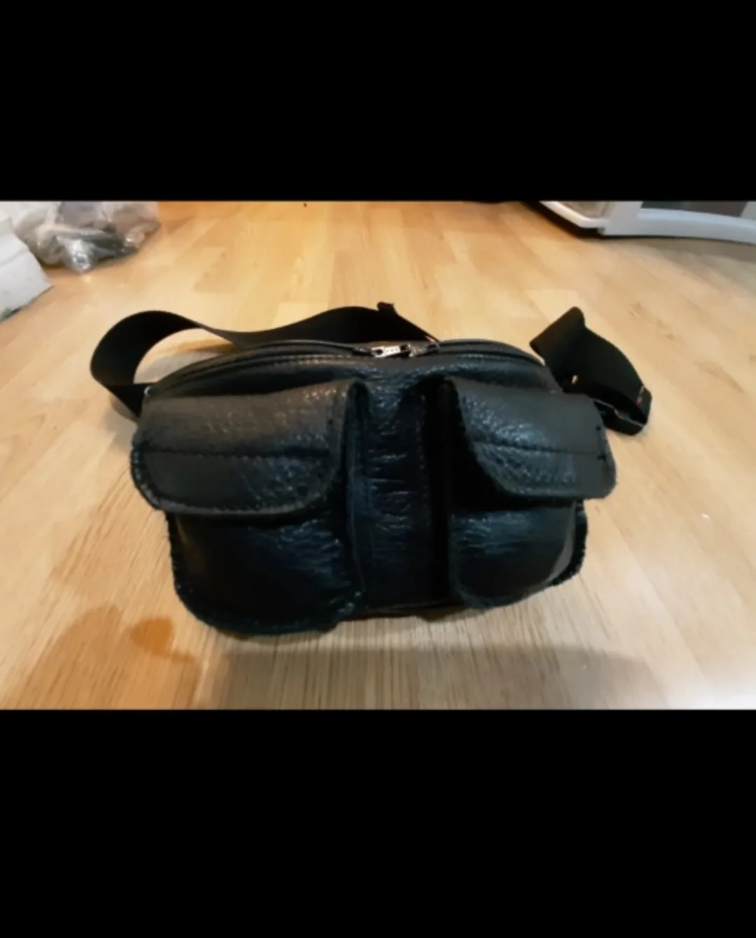 NEW.Black Cowhide Leather waist Pack.firm price image indicator(3)