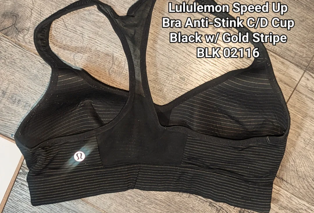 Lululemon Speed Up Bra - Black/Gold Stripe -Size 8 C/D Cup image indicator(2)