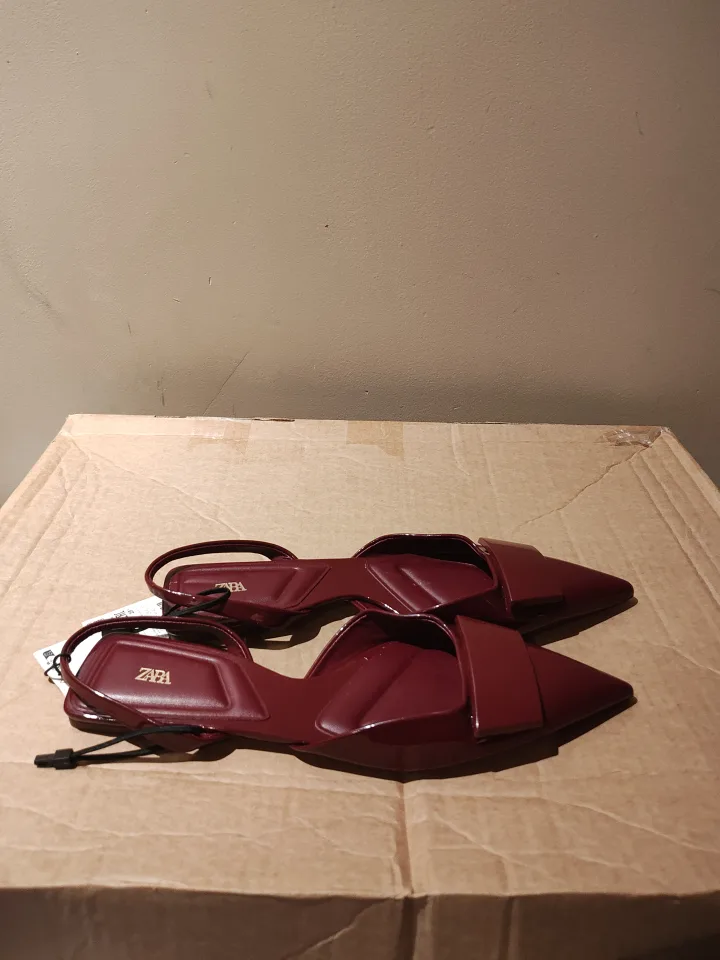 Zara Burgundy Pointed-Toe Slingback Flats image indicator(6)