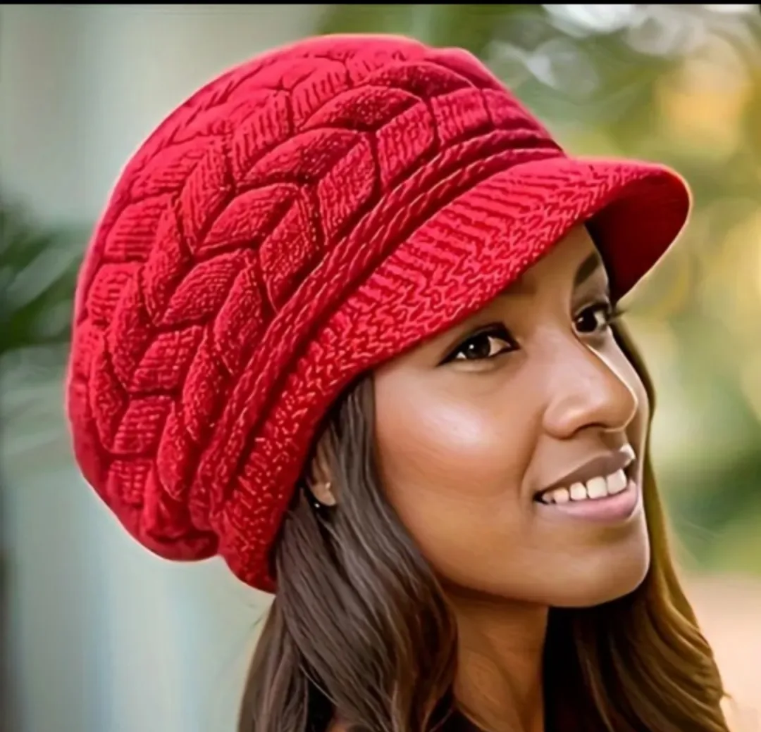 BNIB Elegant Women's winter beret Red Knit Hat with fleece image indicator(3)