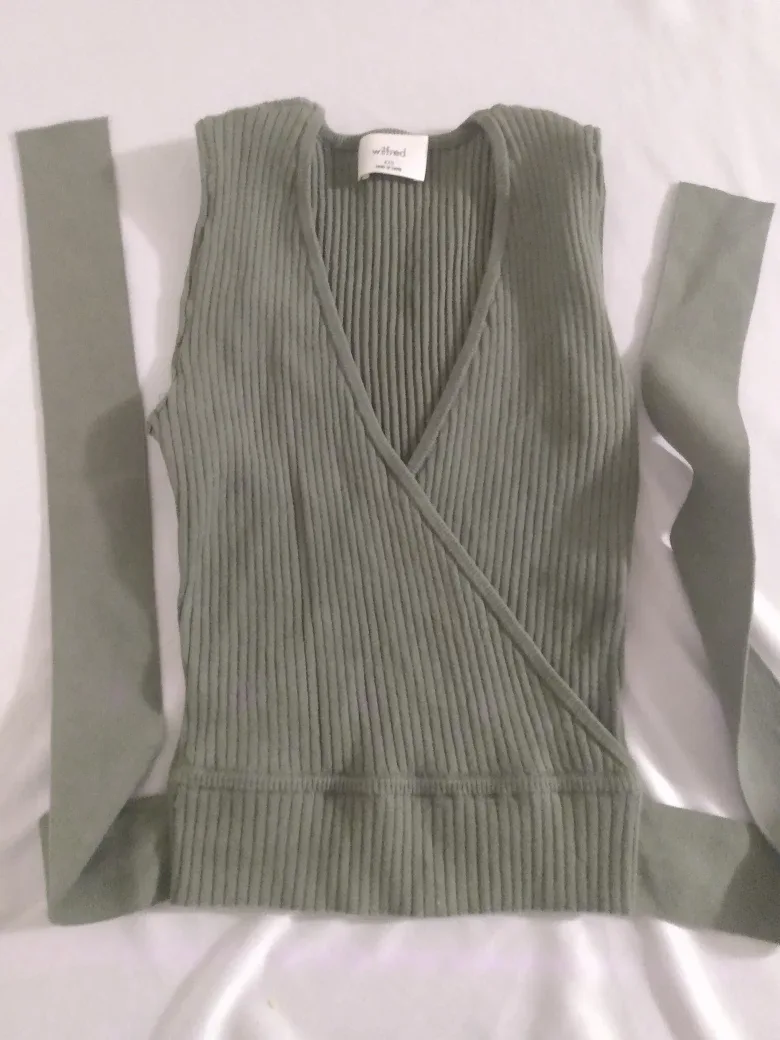Wilfred Olive Green Ribbed Knit Wrap Top-2XS image indicator(3)