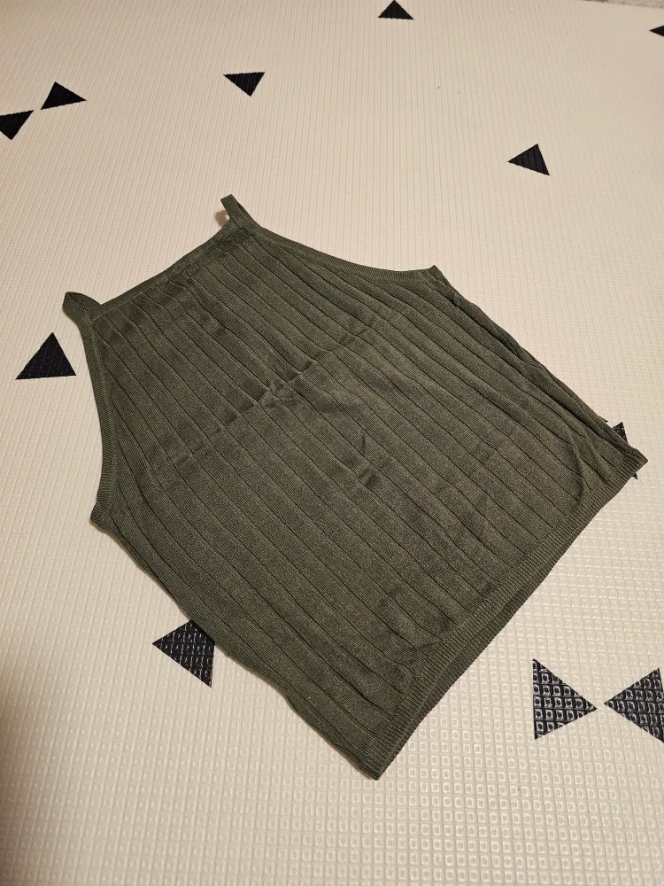 Olive Green Ribbed Knit Tank Top image indicator(2)