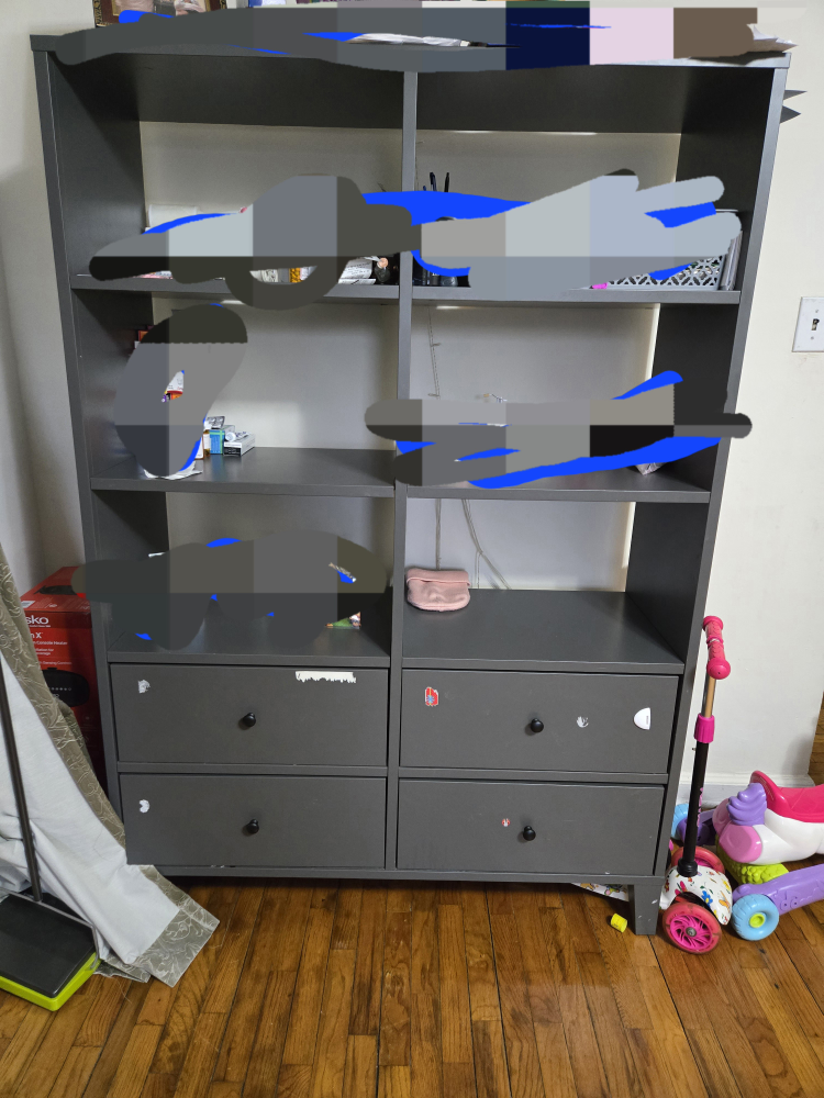 Gray Bookshelf with Drawers