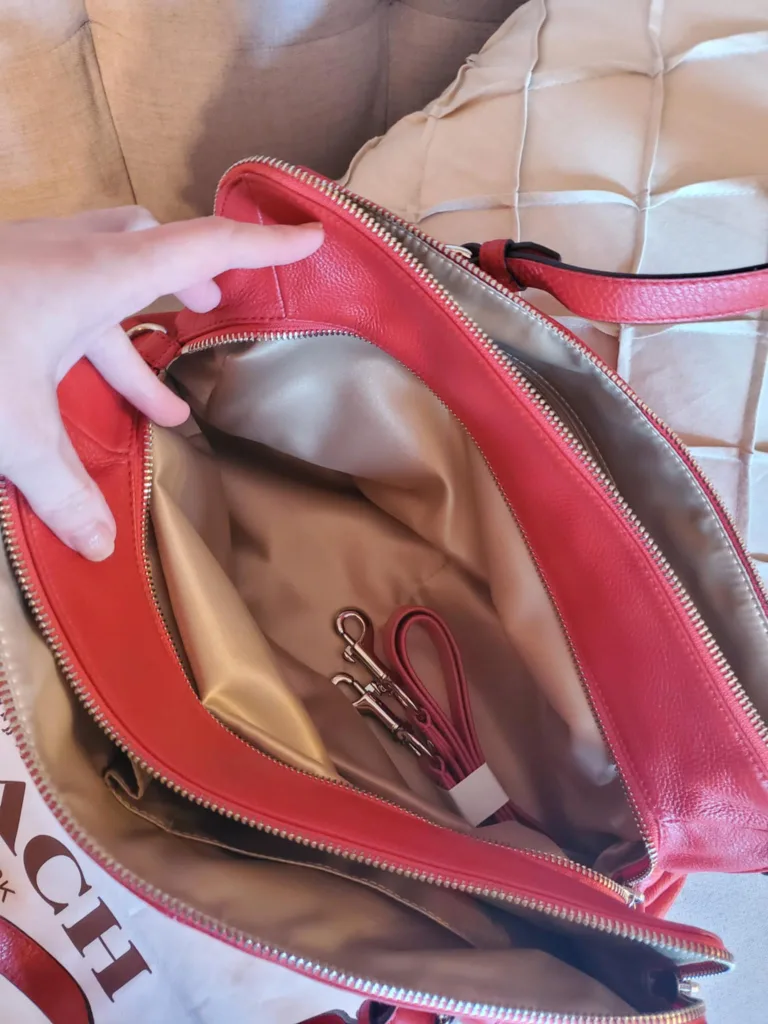 New Coach Red Leather Katheryn Triple Zipper Satchel. image indicator(7)