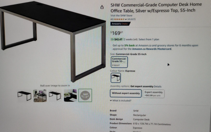 SHW Commercial-Grade Computer Desk 55-Inch