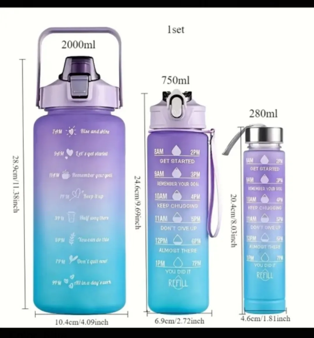 BNIB Set of 3 Motivational Water Bottles with Straws image indicator(3)