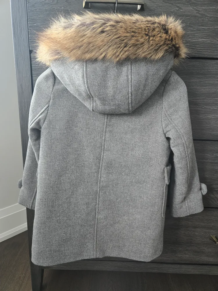 Zara Kids Grey Duffle Coat with Faux Fur Hood - Size 9 image indicator(2)