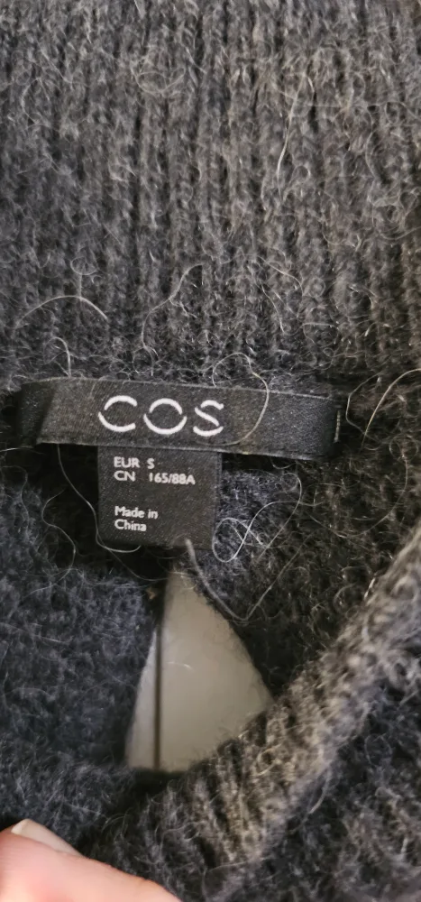 COS Wool Dark Grey Mock Neck Knit Sweater with Keyhole Back image indicator(2)