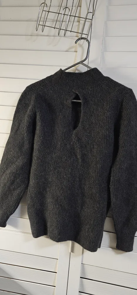 COS Wool Dark Grey Mock Neck Knit Sweater with Keyhole Back image indicator(3)