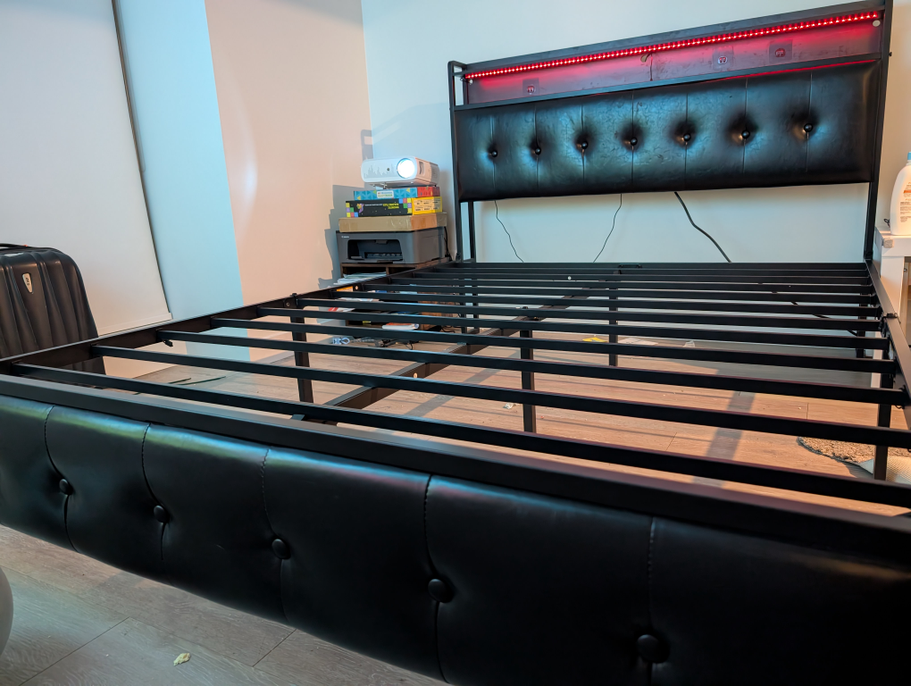 Queen Size Metal Bed Frame with LED Headboard