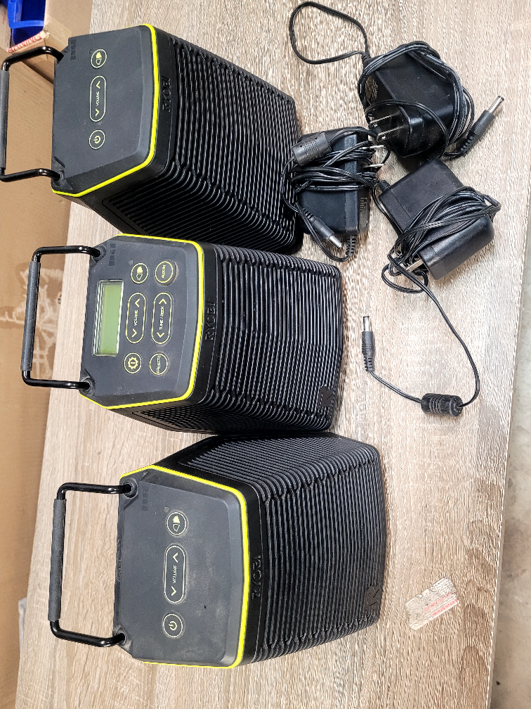 Three Ryobi Bluetooth Speakers with Chargers