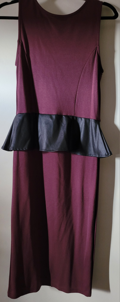 Burgundy Dress with Faux Leather Peplum Detail - photo 3
