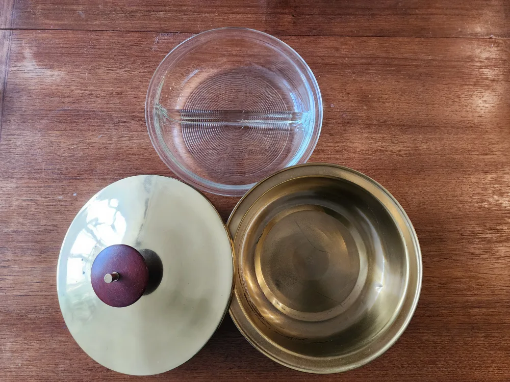 Mid-Century Brass and Glass Chafing Dish/ Serving Bowl image indicator(3)