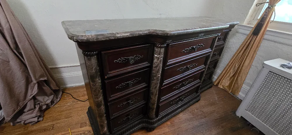 Dark Wood Dresser with Marble Top and Mirror image indicator(2)