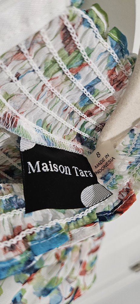 Maison Tara, Floral Smocked Mini Dress Size 8 - photo 2