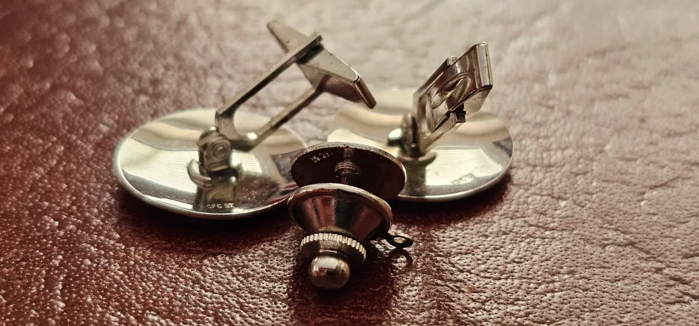 Vintage Silver Cufflinks and Tie Tack Set image indicator(2)