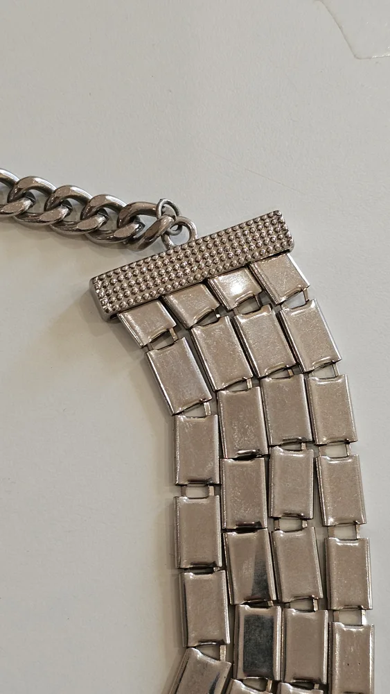 Multi-Strand Silver Tone Necklace with Blue Rhinestones image indicator(4)