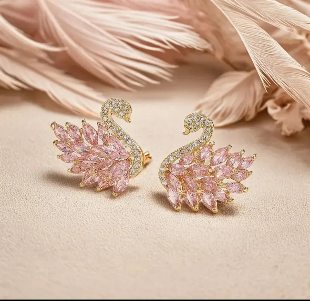 BNIB Elegant Swan Stud Earrings with Zirconia #ThriftyPicks image indicator(3)