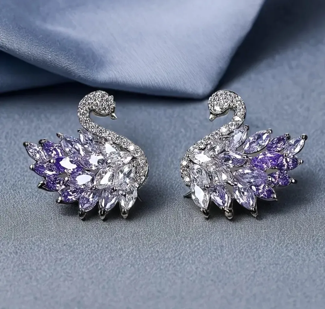 BNIB Elegant Swan Stud Earrings with Zirconia #ThriftyPicks image indicator(4)
