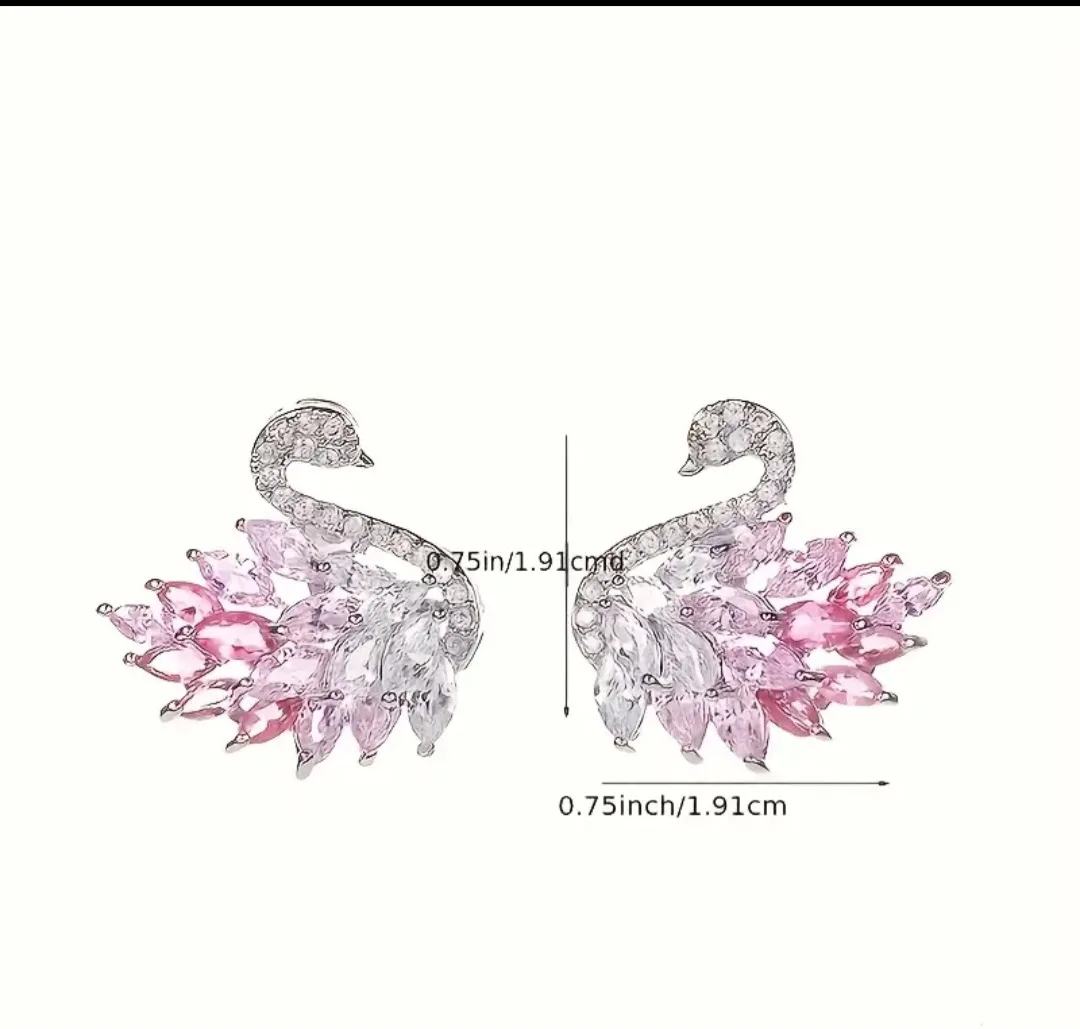 BNIB Elegant Swan Stud Earrings with Zirconia #ThriftyPicks image indicator(8)