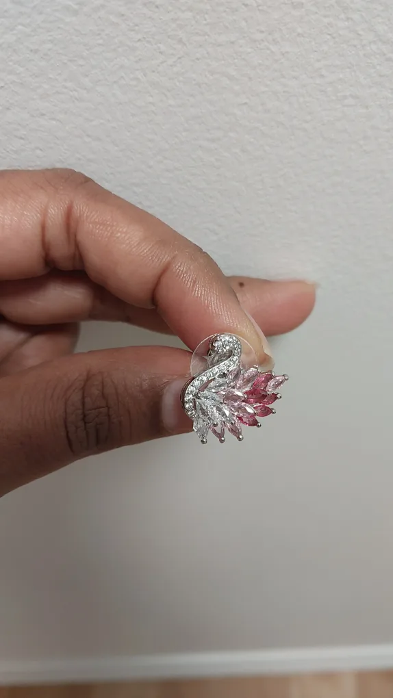 BNIB Elegant Swan Stud Earrings with Zirconia #ThriftyPicks image indicator(10)