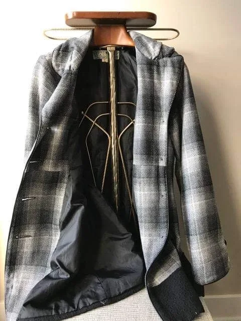 Women's Grey and Black Plaid Coat image indicator(2)